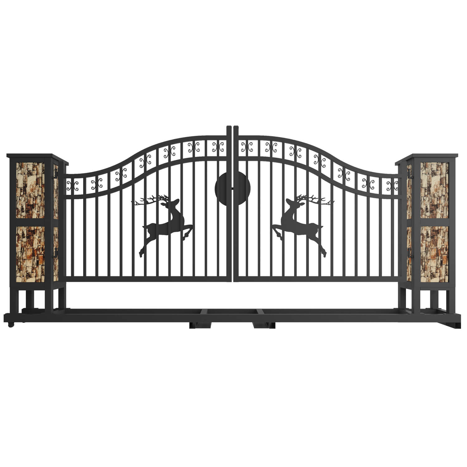 20x8 ft Dual Swing Driveway Gate with Ornamental Posts – Heavy Duty Garage
