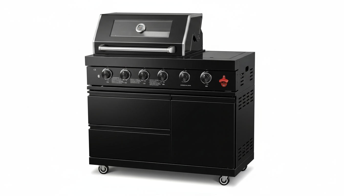 46" Black 4-Burner Outdoor Kitchen Islands Grill Side Burner