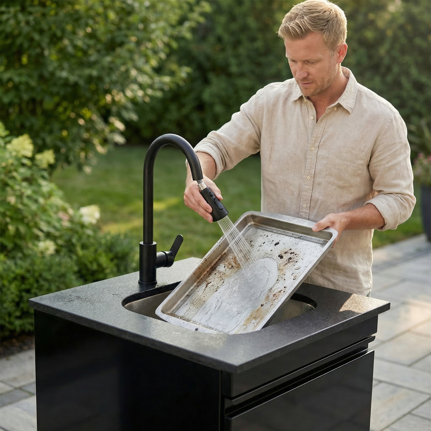 Single Door Sink Cabinet with Tap Stainless Steel Outdoor Kitchen