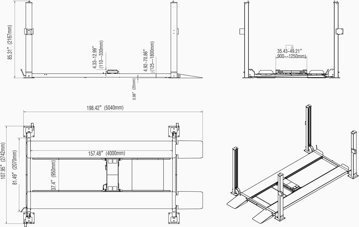 Katool KT-4H850 8,500Lbs Heavy Duty 4-Post Car Lift