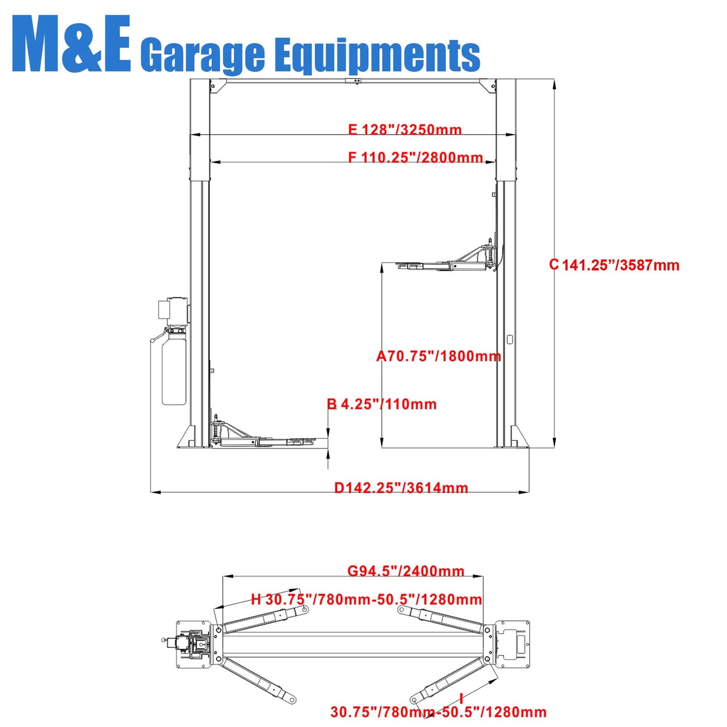 Katool ME-LM1100 Single Lock Release Two Post Vehicle Lift 11,000lbs