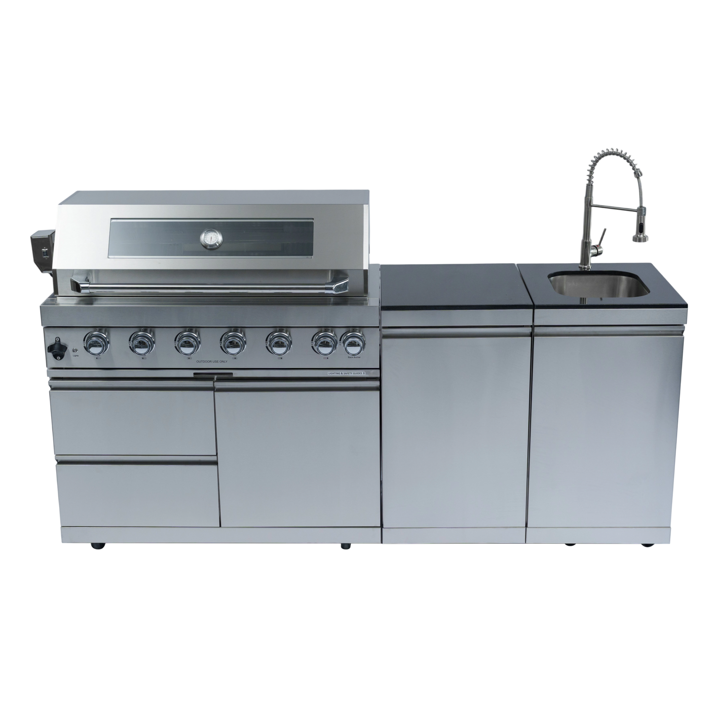 82" 6-Burner 85000 BTU Silver Outdoor Kitchen Island Grill + Storage Cabinets & Drawers & Sink/Faucet