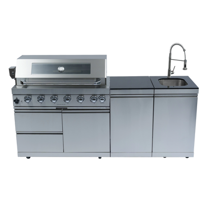 82" 6-Burner 85000 BTU Silver Outdoor Kitchen Island Grill + Storage Cabinets & Drawers & Sink/Faucet