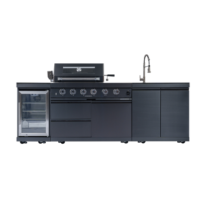 NG 104" 4-Burner 72,000 BTU Black Outdoor Kitchen Island Grill Rotisserie