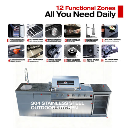 104" 4-Burner 72,000 BTU Silver Outdoor Kitchen Island Grill  with Storage Cabinets & Drawers