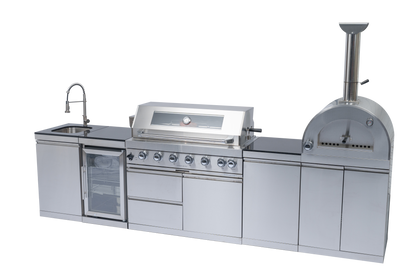 128" 120,000 BTU 6-Burner Outdoor Kitchen Island Grill with Pizza Oven