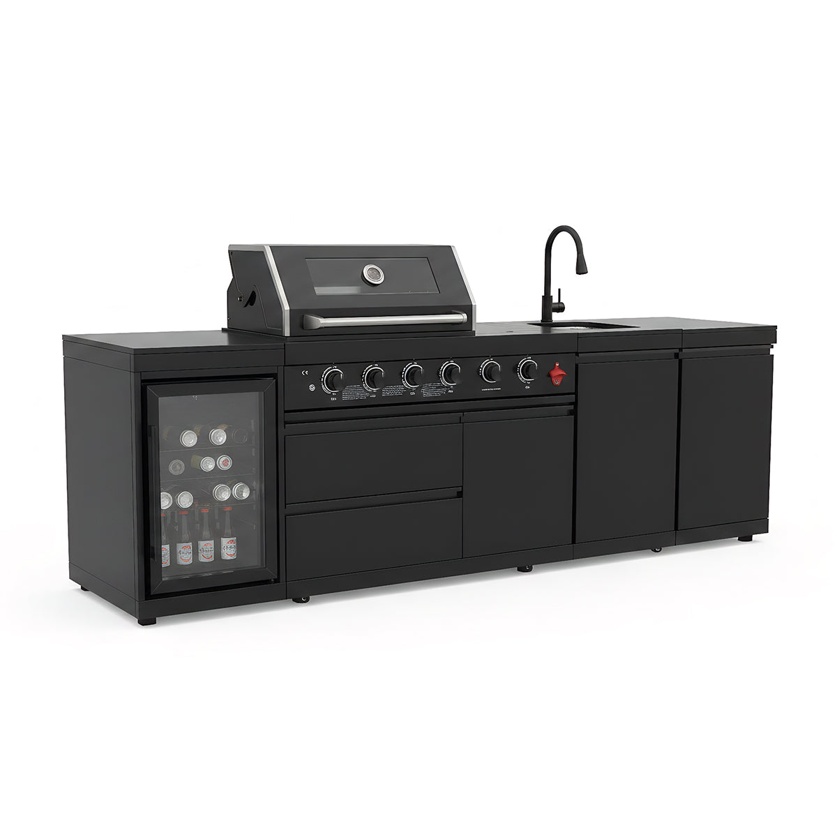 104" 4-Burner 72,000 BTU Black Outdoor Kitchen Bar Barbecue Island Grill + Wine Cooler + Sink