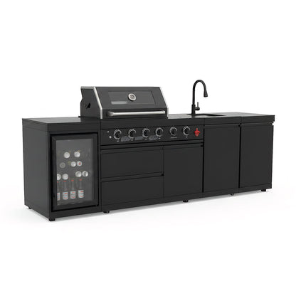104" 4-Burner 72,000 BTU Black Outdoor Kitchen Bar Barbecue Island Grill + Wine Cooler + Sink