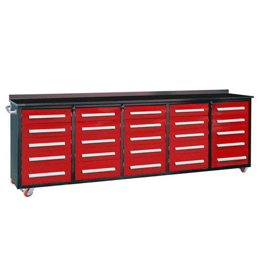 10ft 25-Drawer Storage Workbench with Wheels