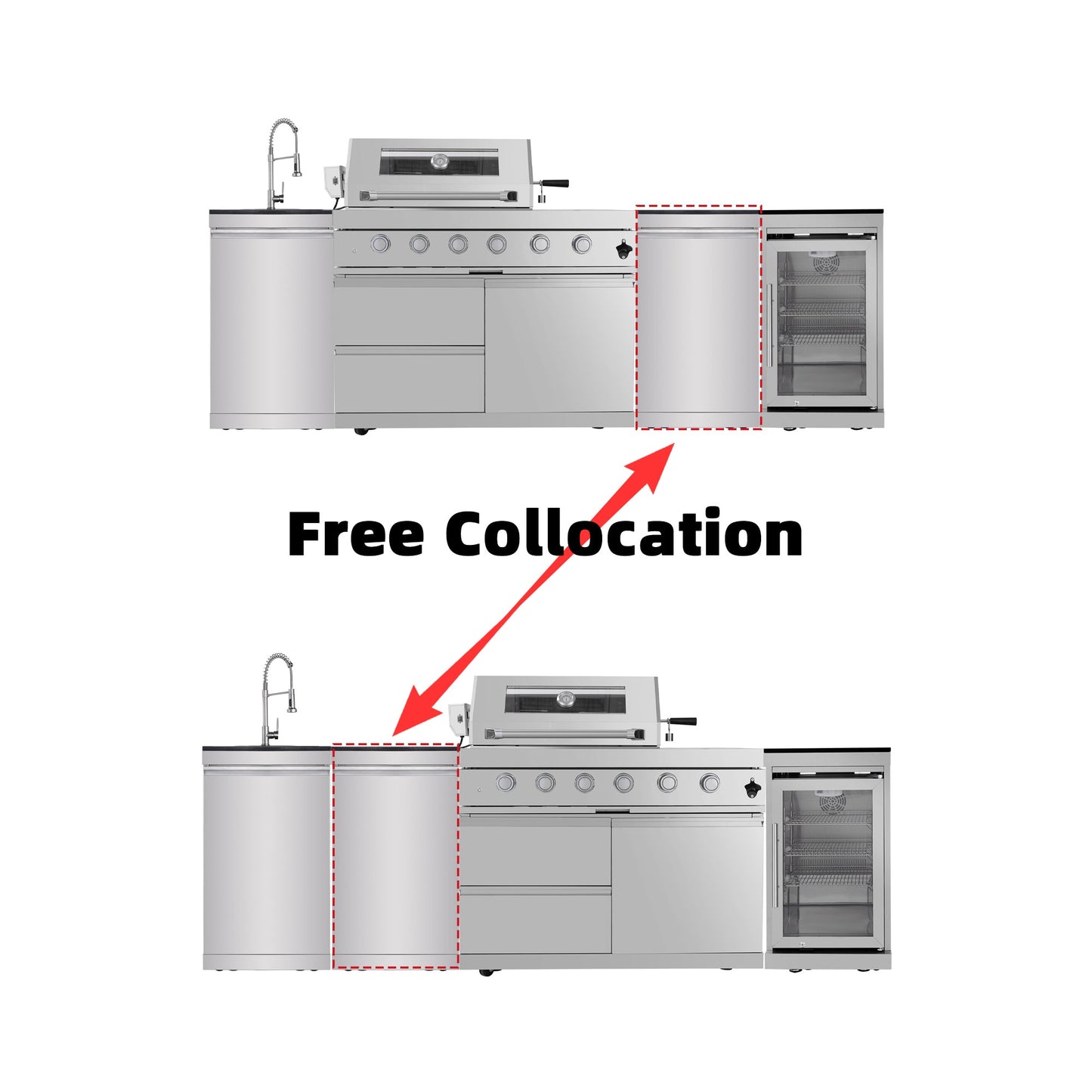 104" 4-Burner 72,000 BTU Silver Outdoor Kitchen Island Grill  with Storage Cabinets & Drawers
