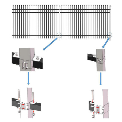 10x7 ft Steel Fence with 3 Rails, 30 Panels