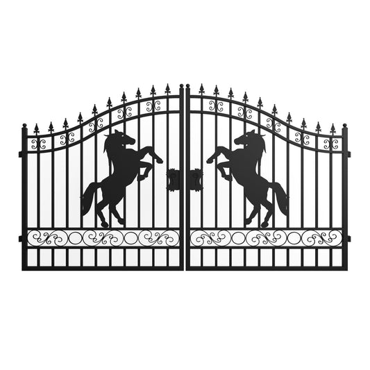 12x8 ft Dual Swing Driveway Steel Gate
