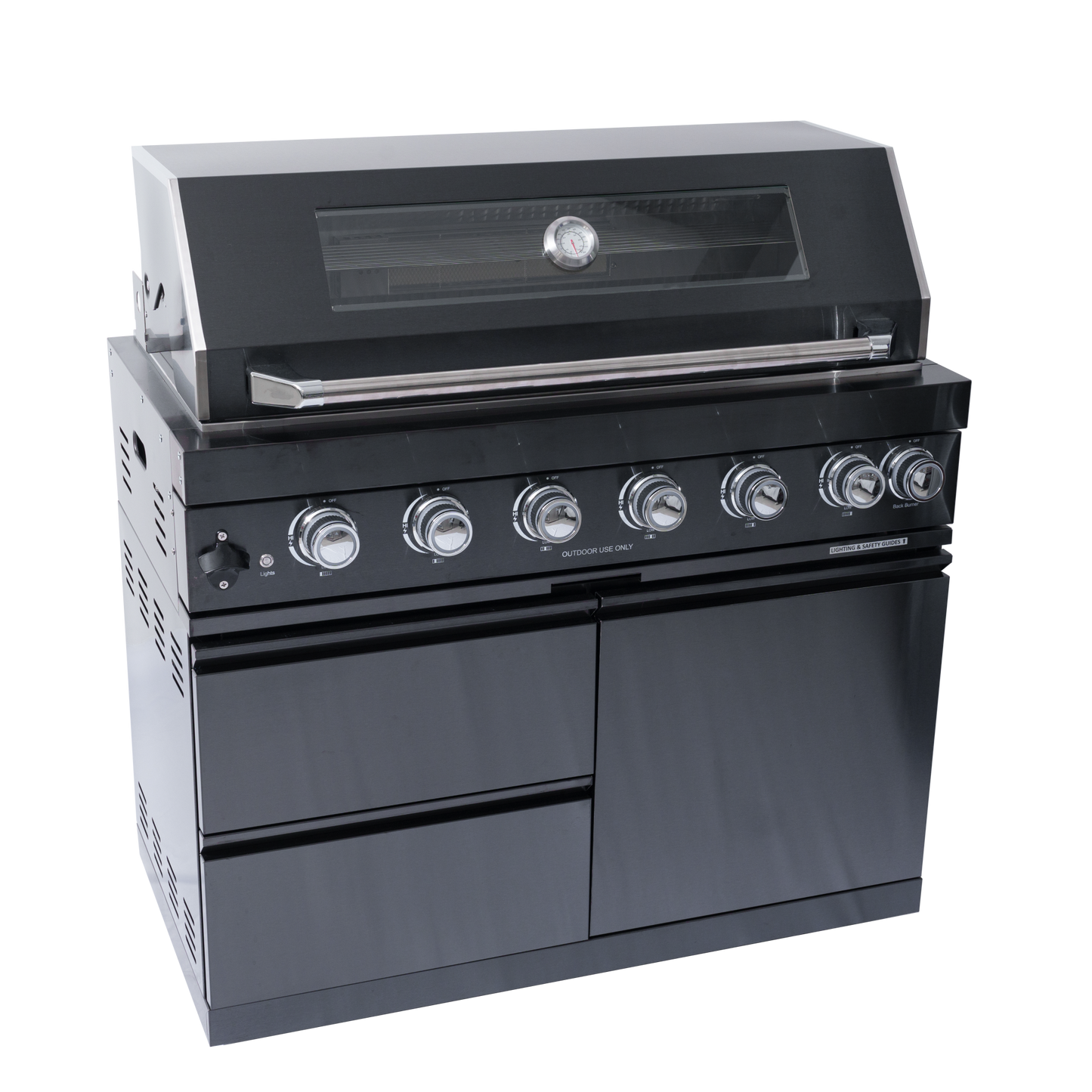 NG 85" 6-Burner 85,000 BTU Black Outdoor Kitchen Island Grill Refrigerator + Rotisserie Kit + Sink