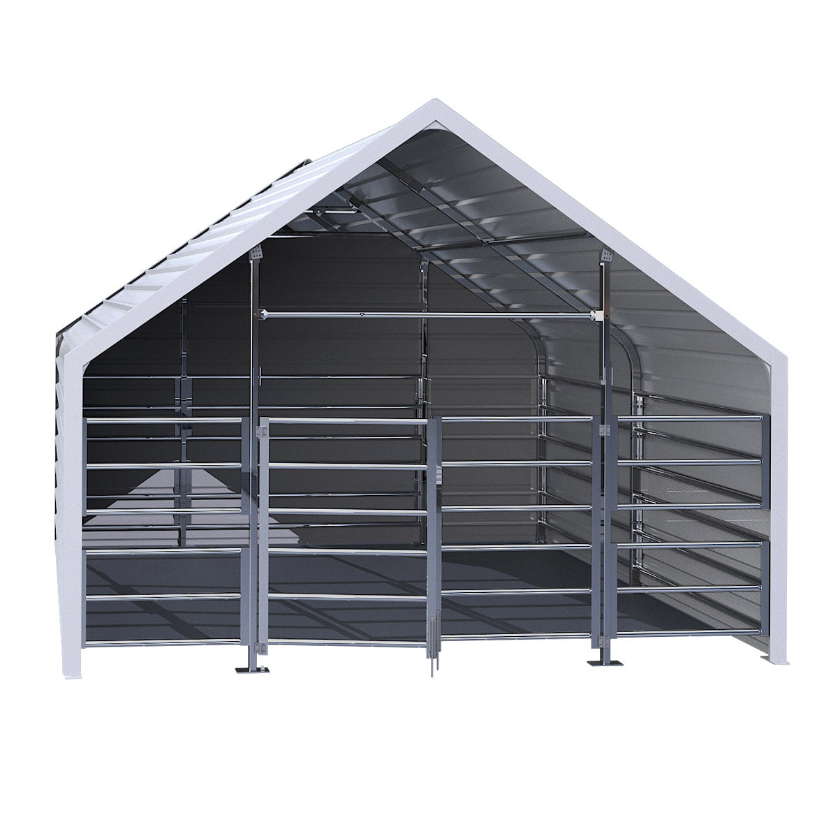 13ftx13ft Metal Livestock Shelter with Enclosed Rear Panel
