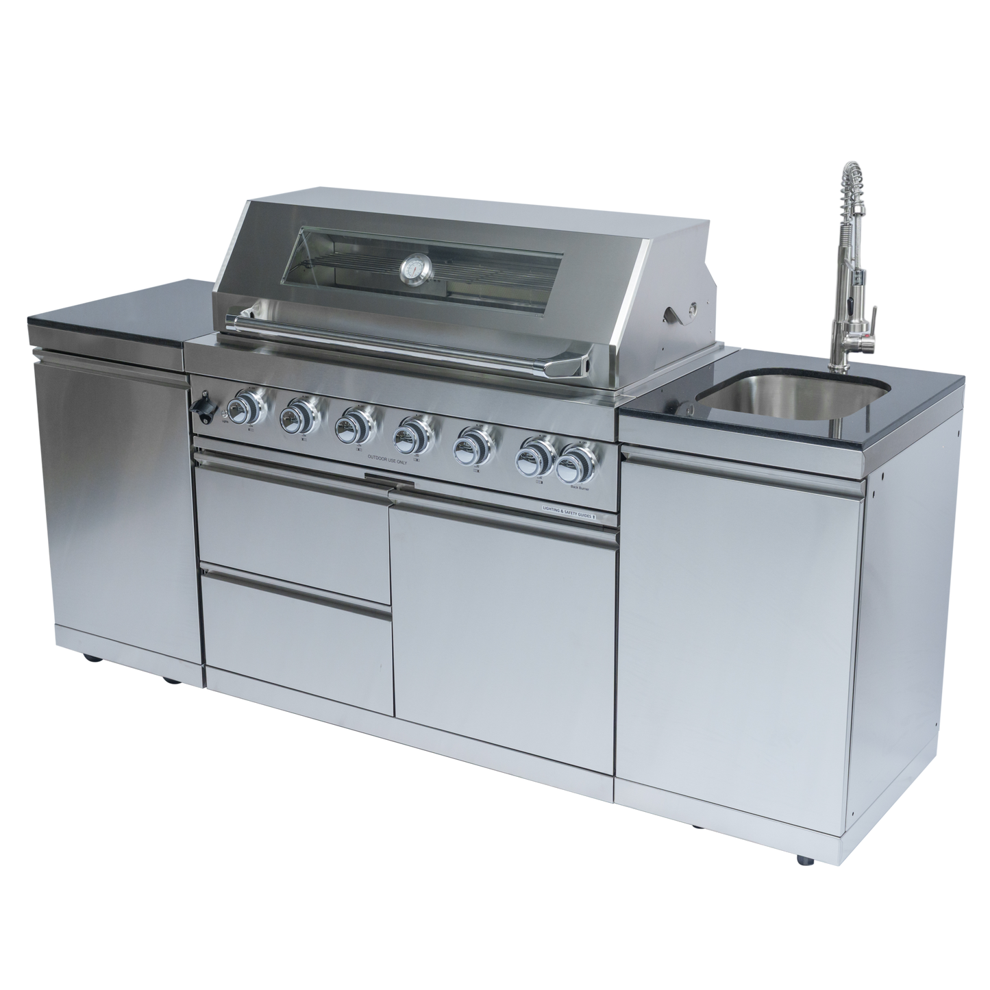82" 6-Burner 85000 BTU Silver Outdoor Kitchen Island Grill + Storage Cabinets & Drawers & Sink/Faucet