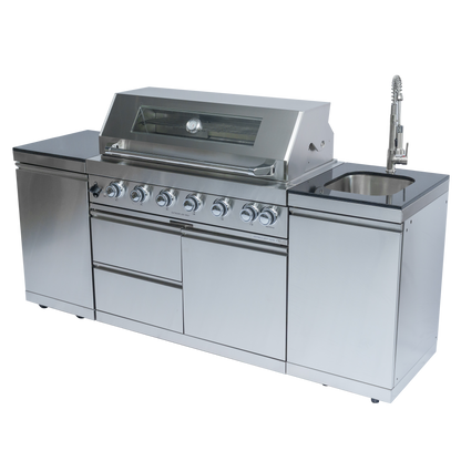 82" 6-Burner 85000 BTU Silver Outdoor Kitchen Island Grill + Storage Cabinets & Drawers & Sink/Faucet
