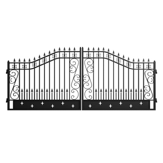 16x8 ft Dual Swing Driveway Gate with Star Pattern