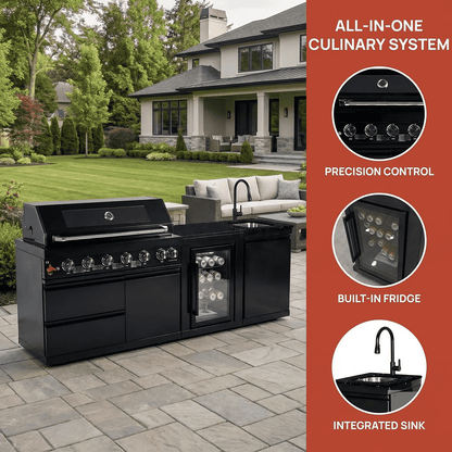 82" 6-Burner 85,000 BTU Gas Outdoor Kitchen Island Grill Stainless Steel Sink Wine Cooler