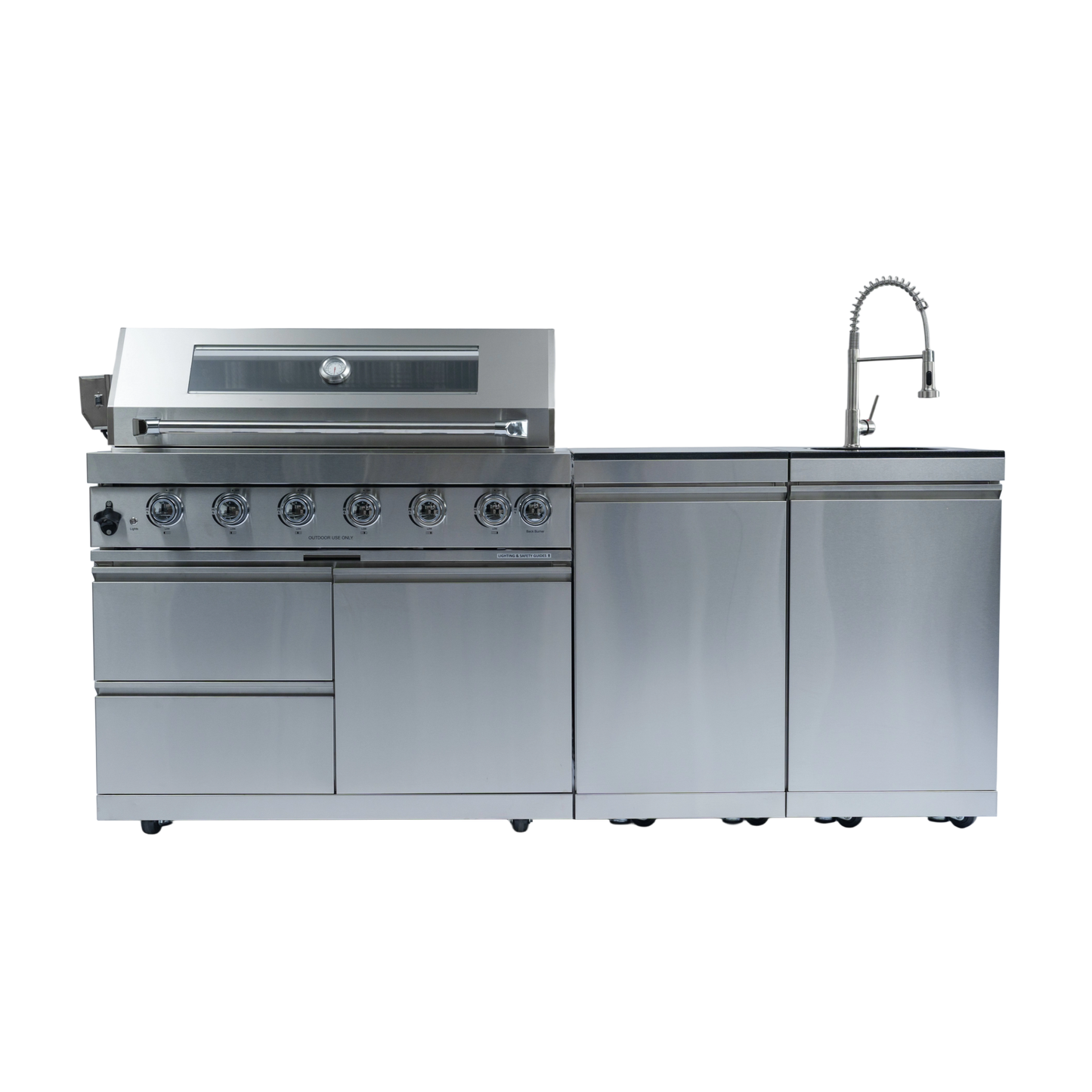 82" 6-Burner 85000 BTU Silver Outdoor Kitchen Island Grill + Storage Cabinets & Drawers & Sink/Faucet