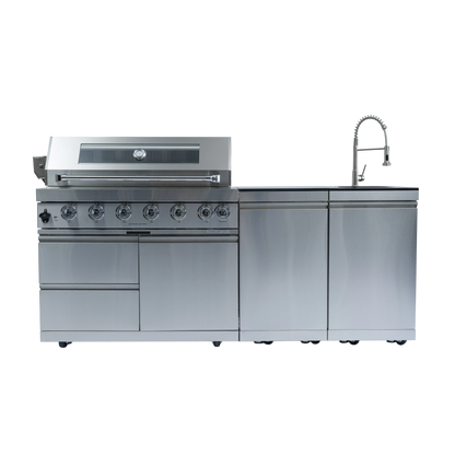 82" 6-Burner 85000 BTU Silver Outdoor Kitchen Island Grill + Storage Cabinets & Drawers & Sink/Faucet