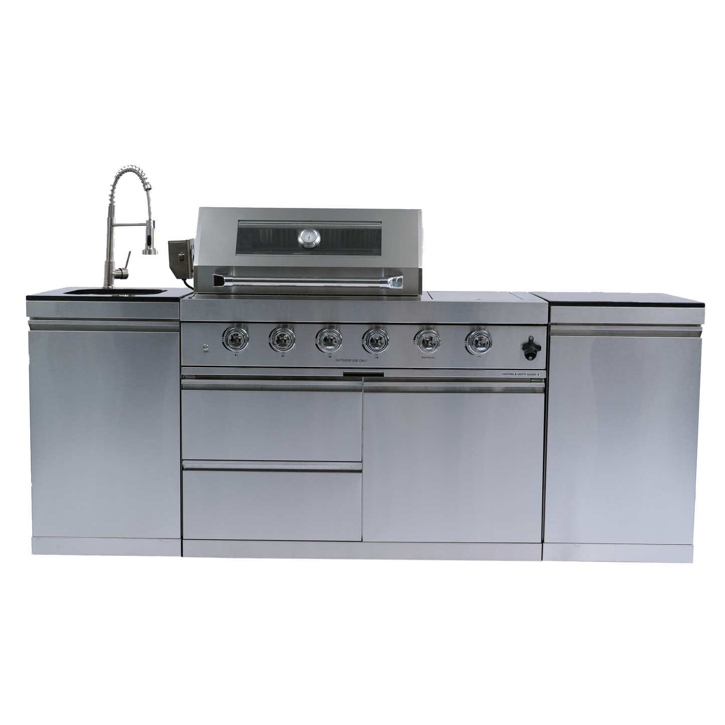 85" 4-Burner 72,000 BTU Silver Outdoor Kitchen Island Grill + Side Burner + Storage Cabinets & Drawers