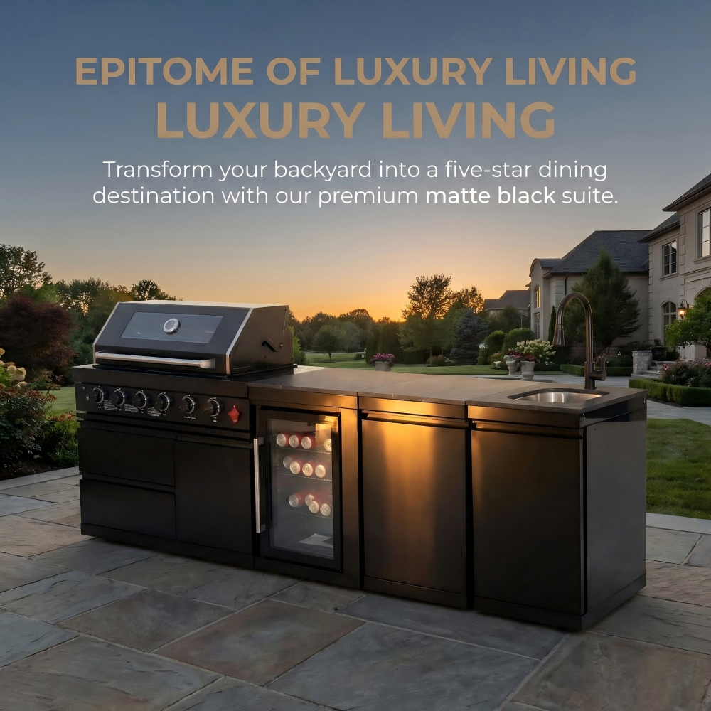 104" 4-Burner 72,000 BTU Black Outdoor Kitchen Bar Barbecue Island Grill + Wine Cooler + Sink