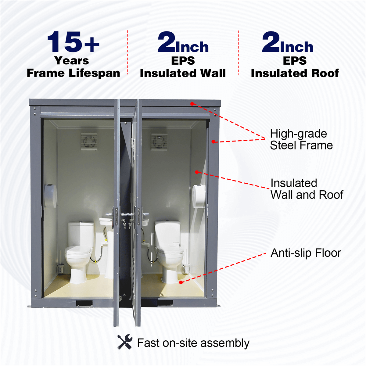 2 Private Toilet Stalls Portable Restroom