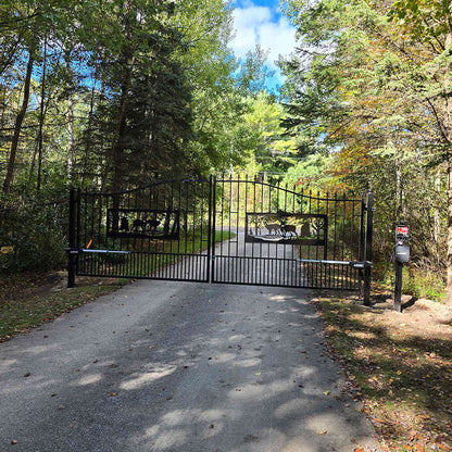 18x7 ft Steel Dual Swing Driveway Gate with Rectangular Deer Pattern