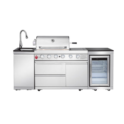 85.2" 4+1 Burner 71500 BTU Silver Outdoor Kitchen Island Grill + Sink + Refrigerator