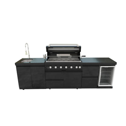 115" 6-Burner 85,000 Black Outdoor Kitchen Island Grill Rotisserie kit