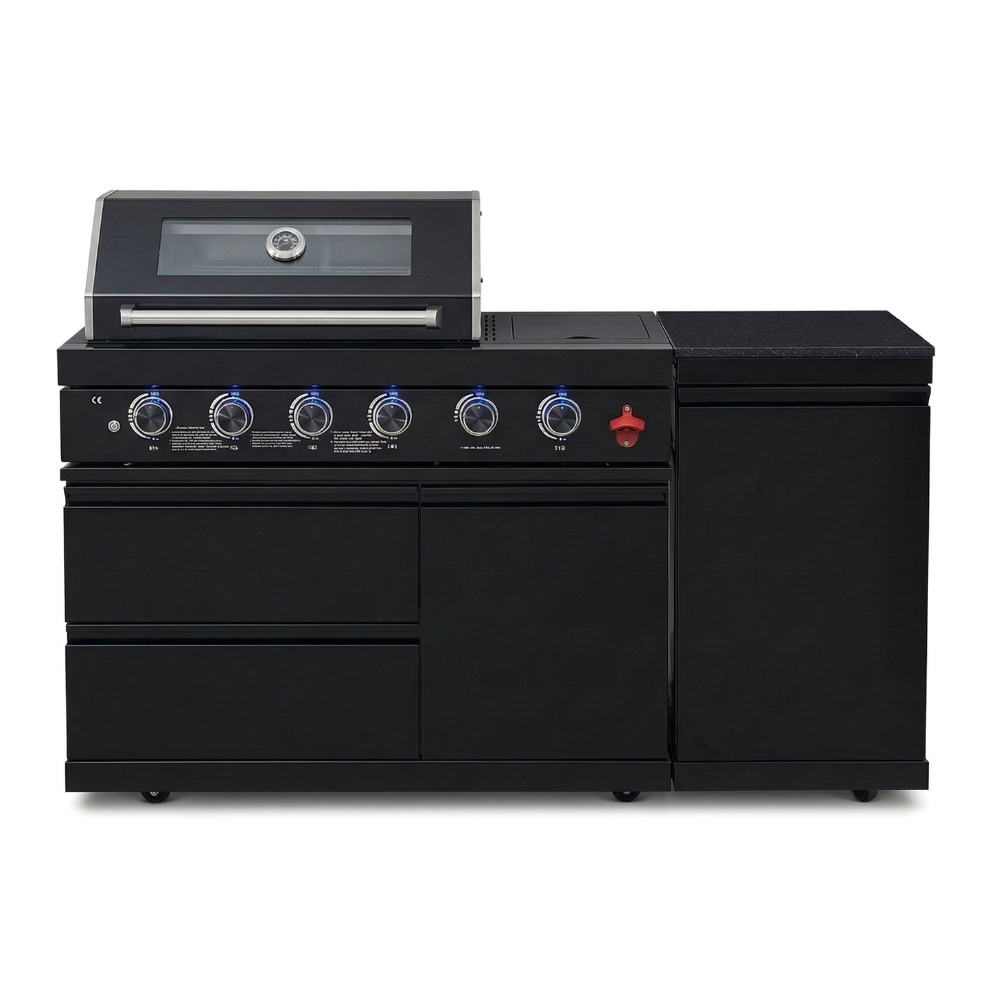 65" 4-Burner 72,000 BTU Black Outdoor Kitchen Island Grill +Side Burner + Marble Countertops