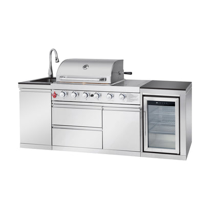 85.2" 4+1 Burner 71500 BTU Silver Outdoor Kitchen Island Grill + Sink + Refrigerator