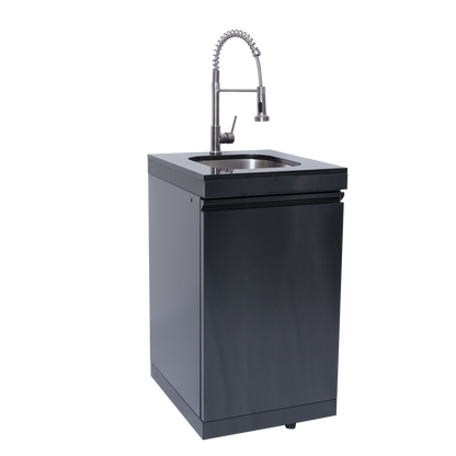 NG 85" 6-Burner 85,000 BTU Black Outdoor Kitchen Island Grill Refrigerator + Rotisserie Kit + Sink