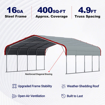 20x20 ft Heavy Duty Metal Garage Carport