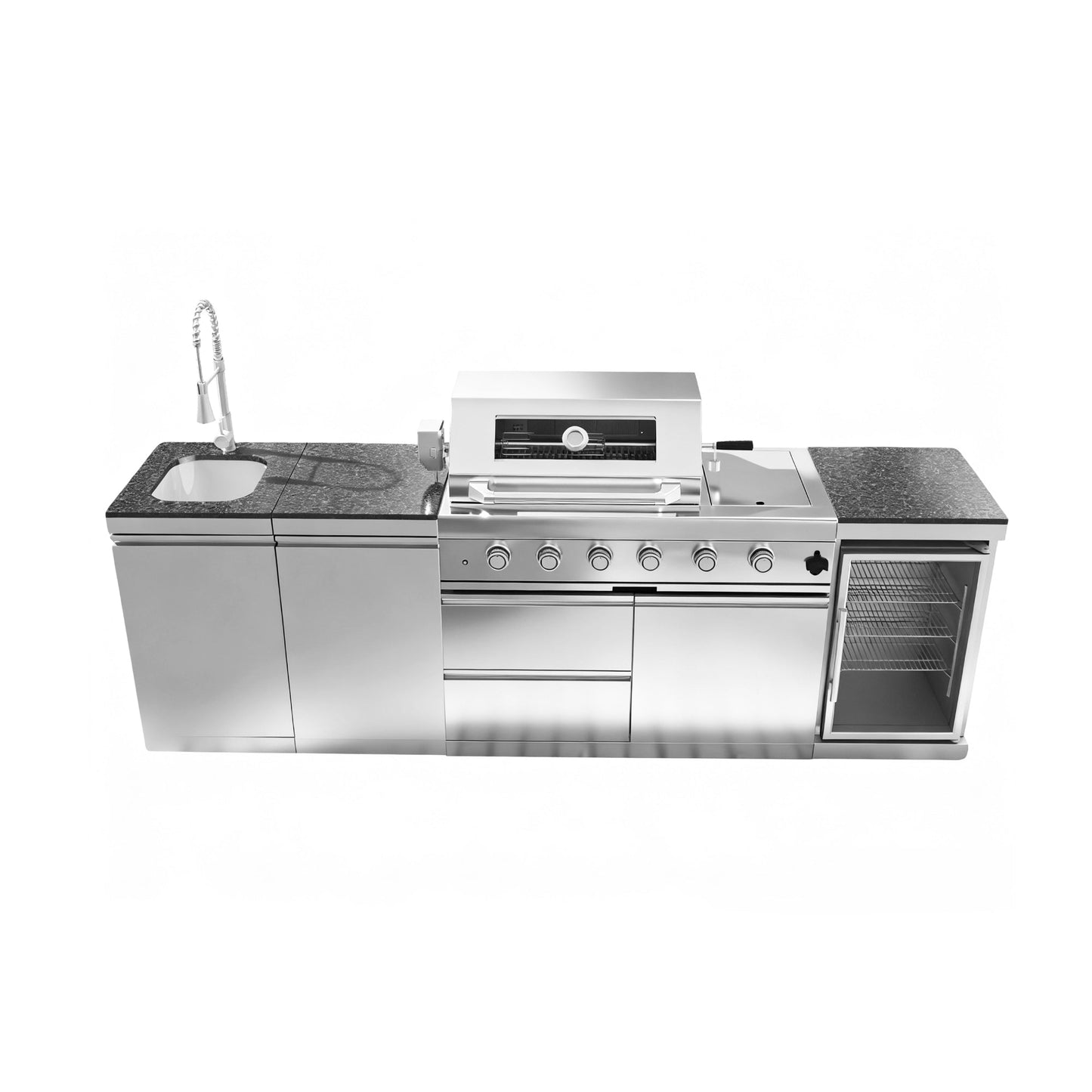 104" 4-Burner 72,000 BTU Silver Outdoor Kitchen Island Grill  with Storage Cabinets & Drawers