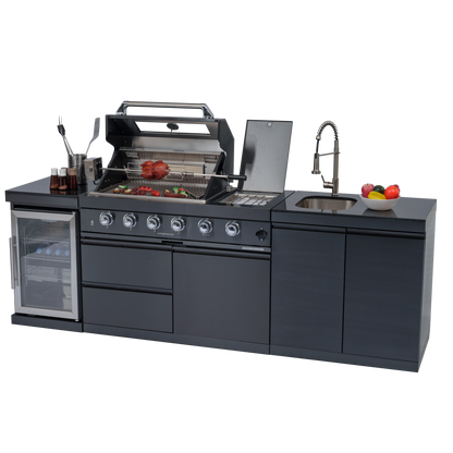 NG 104" 4-Burner 72,000 BTU Black Outdoor Kitchen Island Grill Rotisserie