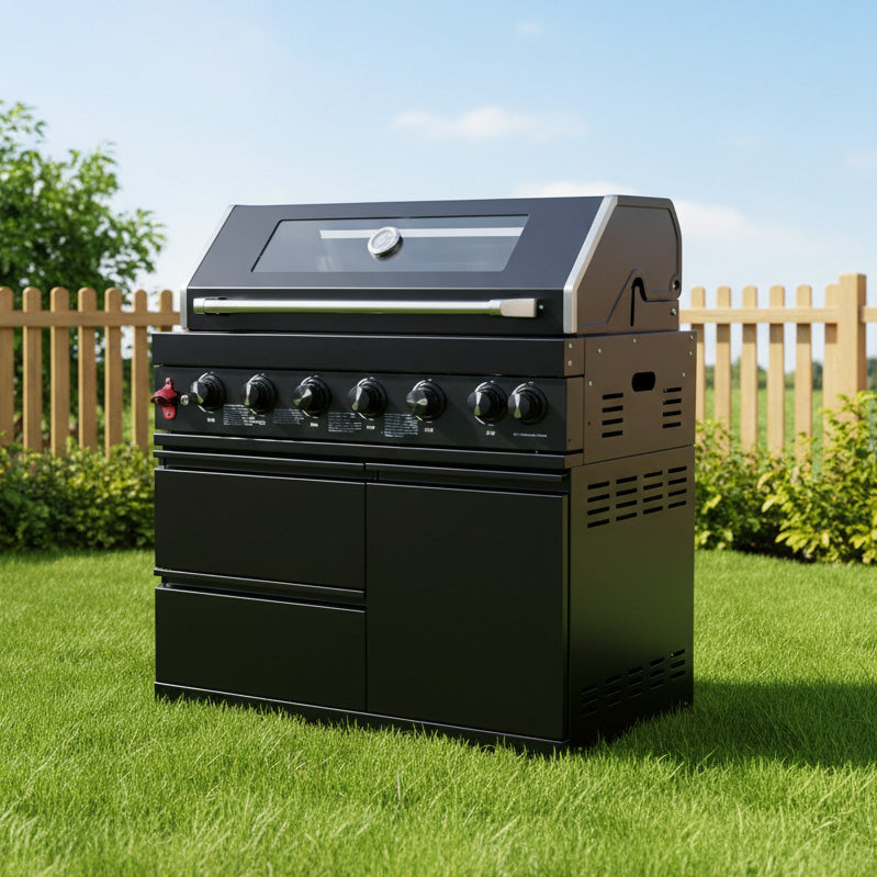 43" Black Six Burners Outdoor Kitchen Island Grill
