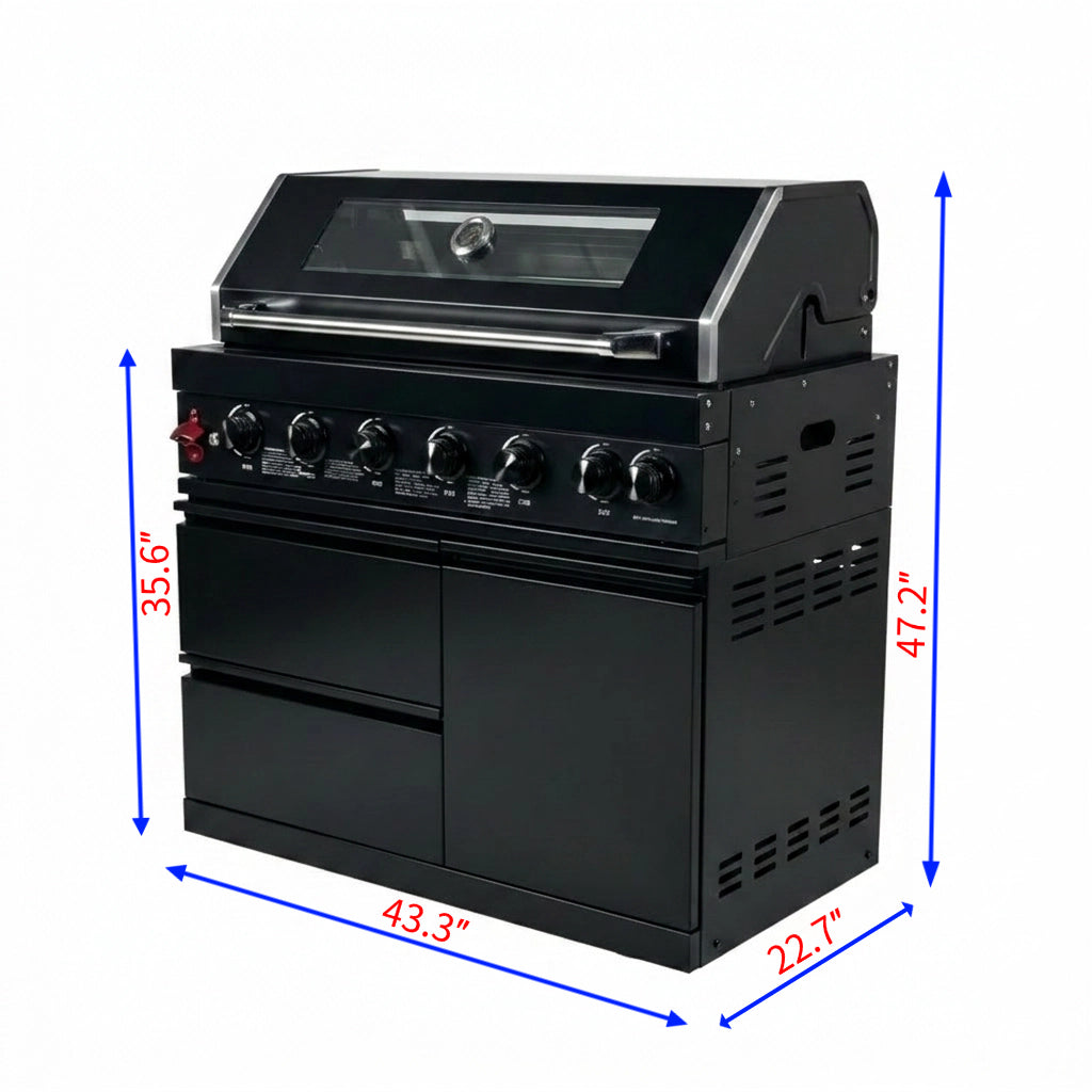 43" 6-Burner Natural NG Black Outdoor Kitchen Island Grill