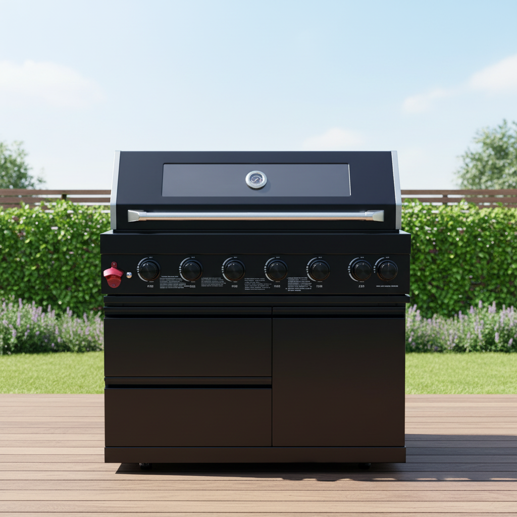 43" 6-Burner Natural NG Black Outdoor Kitchen Island Grill