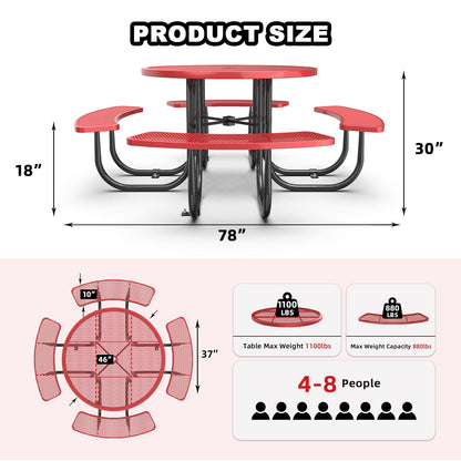 46" Round Picnic Tables With Umbrella Hole