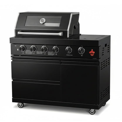 46"  Four Burners Black Outdoor Kitchen Islands Grill + Side Burner