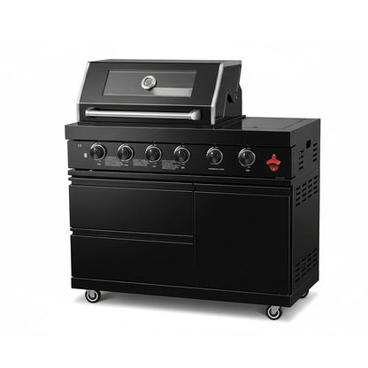 46"  Four Burners Black Outdoor Kitchen Islands Grill + Side Burner
