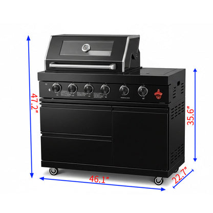 46" Black 4-Burner Outdoor Kitchen Islands Grill Side Burner