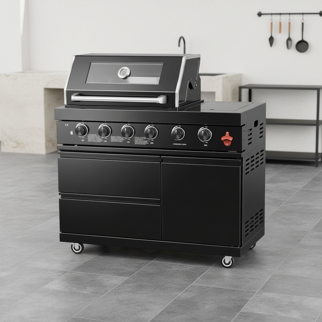 46" Black 4-Burner Outdoor Kitchen Islands Grill Side Burner