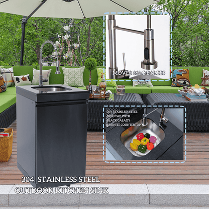 NG 85" 6-Burner 85,000 BTU Black Outdoor Kitchen Island Grill Refrigerator + Rotisserie Kit + Sink