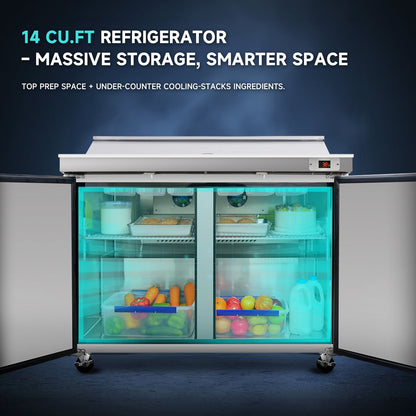 48" Width Commercial Refrigerators Sandwich & Salad Prep Table with a Butcher Block Cutting Board