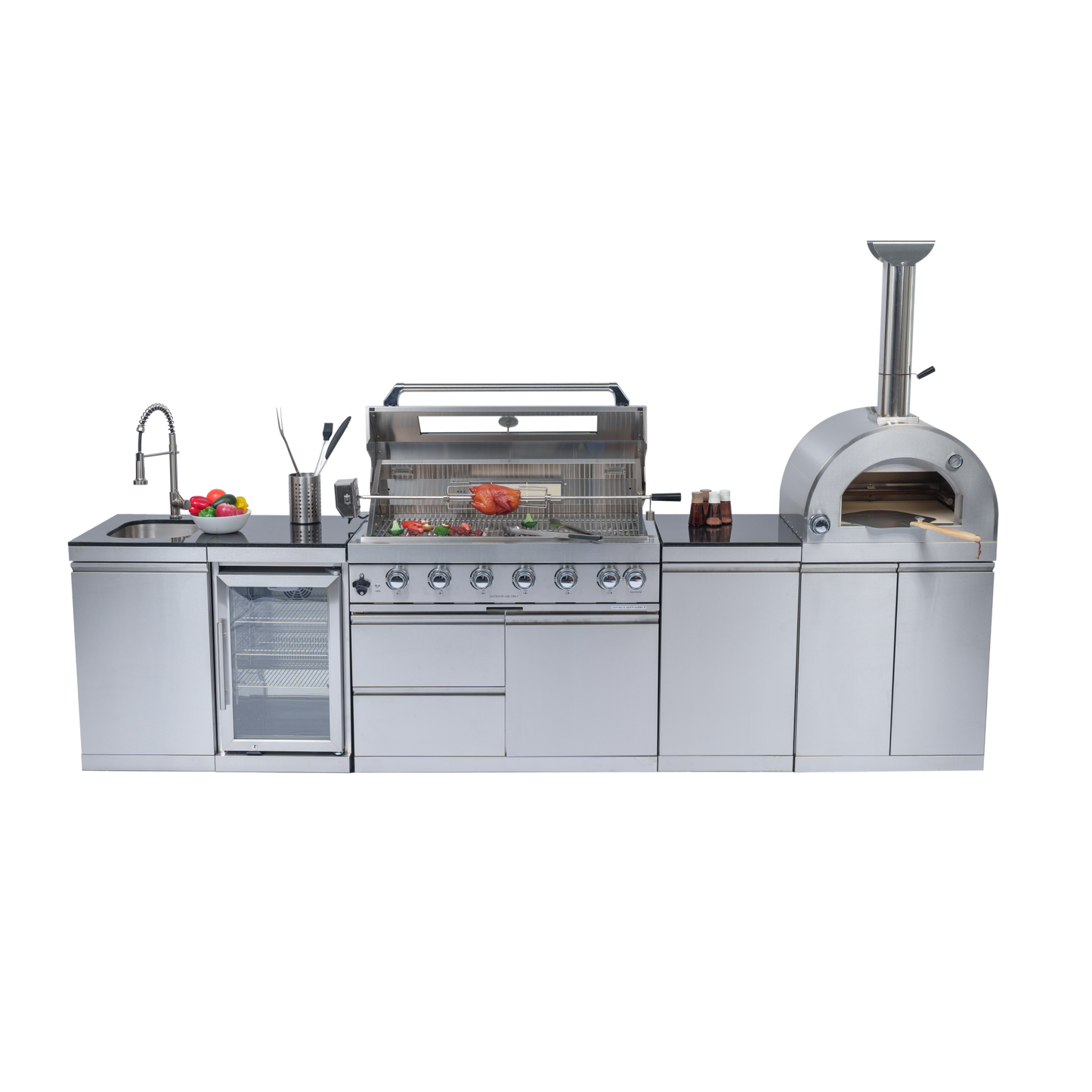 128" 120,000 BTU 6-Burner Outdoor Kitchen Island Grill with Pizza Oven