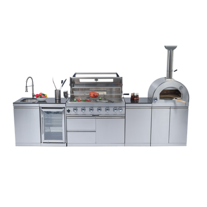 128" 120,000 BTU 6-Burner Outdoor Kitchen Island Grill with Pizza Oven