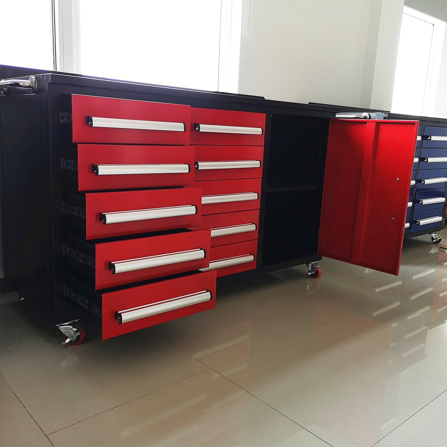 5.5ft Heavy Duty Mobile Workbench with Cabinet & 10 Drawers