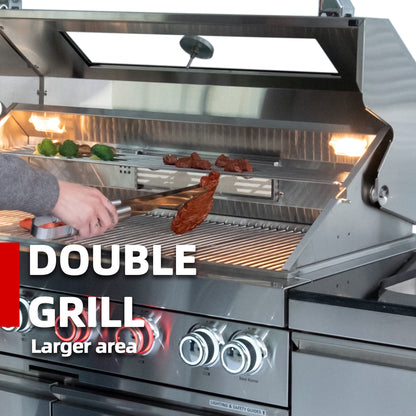 85" 4-Burner 72,000 BTU Silver Outdoor Kitchen Island Grill + Side Burner + Storage Cabinets & Drawers